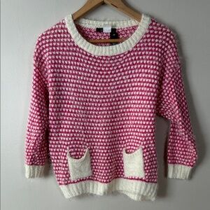 Cozy Pink and Cream Women's Crew Neck Sweater